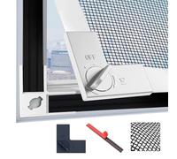 LAIJIANG 90x120cm Adjustable Window Screen - DIY Fly Screen Mesh Trimmable for Frames Up to 85×115cm, Full Frame Wide Magnetic Strip with 4 Locking Clips