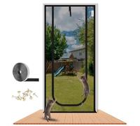 LAIJIANG Cat Screen Door, Reinforced Mesh Screen Door With Double Zipper Easy Access, Keep Cats Indoors Prevent Pets Escape, Scratch Proof & Keeping Air Fresh(BLACK U,120x220cm/47x87'')