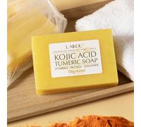 LAIKOU Kojic Acid Turmeric Soap, 3 x 120g Handmade Face & Body Bar for Cleansing & Moisturising, With Vitamin C, Retinol & Collagen, Gentle Soap Bar for Radiant & Even Skin Tone, With Foaming Net