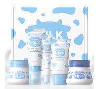 LAIKOU Milk Skincare Set, Beauty Facial Kit for Hydrating & Smoothing 5Pcs | Christmas Birthday Pamper Gift with Cleanser, Day & Night Cream, Eye Cream, Sunscreen for Teenage Girls Women Mom Daughter
