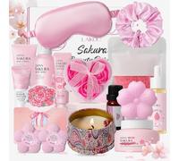 LAIKOU Sakura Bath Gift Set, 16 Pcs Luxury Unique Self Care Package, Mothers Day Christmas Birthday Body Gifts for Her Friend Sister Mum Wife, Hydrating, Floral Scented, Pamper Gift Set for Women