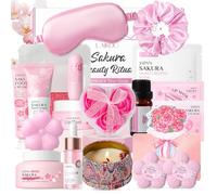 LAIKOU Sakura Bath Set, 19pcs Relaxation SPA Ladies Unique Self Care Package, Mothers Day Christmas Birthday Skincare Gifts for Her Friend Sister Mum Wife, Pamper Gift Set for Women