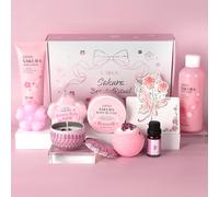 LAIKOU Sakura Bath Set, 8PCS Aromatherapy Pamper Gifts for Women, Relaxation SPA Ladies Self Care Package, Mothers Day Christmas Birthday Body Care Gifts Set for Her Friend Sister Mum Wife
