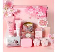 LAIKOU Sakura Body Care Gift Set, 7 PCS Pamper Gifts for Women, Body Lotion, Hand Cream, Bar Soap, Bath Bombs, Candle and More, Unique Self Care Package, Mothers Day Christmas Birthday Gifts for Her