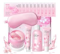 LAIKOU Sakura Eye & Body Care Set, Eye Serum, Cream, Body Wash, Sleeping & Sheet Mask for Dark Circles, Puffiness & Fine Lines, Day & Night Skincare Routine, Travel-Friendly Pamper Gifts Set for Women