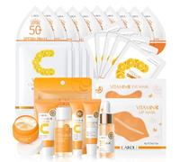 LAIKOU Skincare Set, Vitamin C Face Care Kit with Cleanser,Toner,Serum,Eye Cream,Moisturiser,SPF50 Sunscreen,Sheet,Eye,Lip & Clay Mask, Hydrating, Even Skin Tone, Travel Gift for Teen, Women & Men