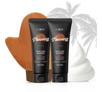 LAIKOU Tanning Lotion 2 x 100g with Applicator Mitt, Natural Sun-Kissed Glow with Coconut Oil, Vitamin E & Shea Butter, Hydrating, Streak-Free, Fast-Acting Self Tan for Face & Body, Women & Men