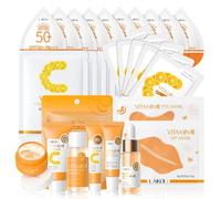 LAIKOU Vitamin C Skincare Set, 28Pcs Face Care Kit, Travel-Friendly | Cleanser Toner Serum Eye Cream Moisturiser Sunscreen SPF50 Sheet/Eye/Lip/Clay Mask, Christmas Birthday Pamper Gifts