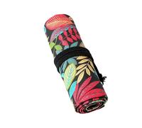 Laikoutd 12/24/36/48/72 Holes Leaves Print Pencil Wrap Organiser Canvas Pen Roll Pen Case Pencil Storage Bag for Artists
