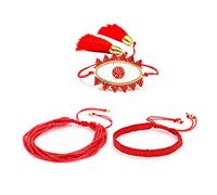 Laikoutd 3 Pcs Devil's Eye Bracelets White Eyes Red Color Rice Beads Braided Adjustable Couple Bracelets Handmade Jewelry Gift For Women