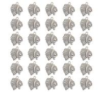Laikoutd 30 Pack Indian Chiefs Head Charm Small Pendant Tribal Jewelry Making Accessories For Jewelry Making And Decoration