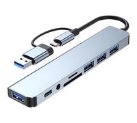 Laikoutd 8-IN-2 USB C+USB3.0 Dock 8 Port USB Splitter Extended 3xUSB2.0+1xUSB3.0+1xType C Card Reader Adapter For PC Keyboards