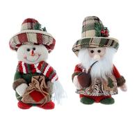 Laikoutd Classical Checkered Hat Snowman And Santa Plush Dolls Ornaments 2Pieces Christmas Table Book Shelf Figurines Decoration Fabric Santa Snowmen Figurine