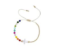 Laikoutd Crucifix Beaded Wrist Chain With Multicolor Crystal Beads For Women Handmade Jewelry Crucifix Pendant Beaded Handchain
