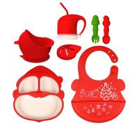 Laikoutd Cute Christmas Themed Silicone Utensils Children Plate Set Dinner Plates Dishwasher Safe Children Plate Set
