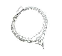 Laikoutd Faux Pearls Crystal Heart Pendant Necklace Adjustable Chain Stackable Clavicle Chain For Women Edgy Daily Accessories Pearls Jewelry Gift