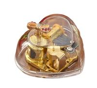 Laikoutd Hand Windup Metal Movement Octave Box Music Box With Clear Acrylic Heart Shape For Friend Couple Birthday Gift Elegant Room Ornament
