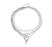 Laikoutd Modern Stacking Chain Necklace Punk Heart Pendant Rhinestones Stackable Clavicle Chain Jewelry For Her Gift Women's Crystal Party Necklace