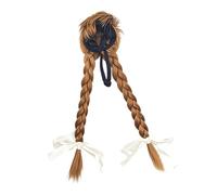 Laikoutd Pet Geese Dog Celebration Headpiece Long Braided Hairstyle Themed Outfit Synthetic Hair Simple Pet Geese Wigs With Double Braids