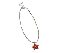 Laikoutd Smiling Face Beaded Necklace Trendy Floral Pendant Clavicle Chain Simple Neck Jewelry Party & Daily Wearing Smiling Face Beaded Necklace Flower Shaped Pendant Neckchain Sweet And Cool