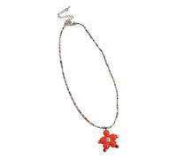 Laikoutd Smiling Face Beaded Necklace Trendy Floral Pendant Clavicle Chain Simple Neck Jewelry Party & Daily Wearing Smiling Face Beaded Necklace Flower Shaped Pendant Neckchain Sweet And Cool