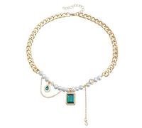 Laikoutd Stylish Women's Choker Necklace With Green Zircon And Gold Chain Designs Fashion Decoration For Elegant Look Styles Green Zircon Necklace