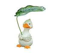 Laikoutd Whimsical Duck Holding Leaf Resin Sculpture Outdoor Garden Decor Desktop Ornament For Home & Patio Small Duck Statue For Balconies
