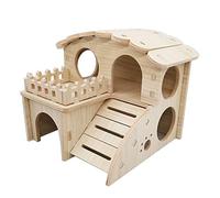 Laikoutd Wooden Hamster House Double Layer Hideaway Cute Exercise Toy For Small Animals Dwarf Easy Assembly Hamster House Wooden Double Layer Hideaway Cute Exercise Toy