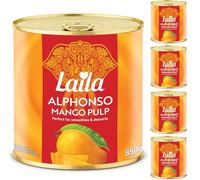 Laila Alphonso Mango Pulp 850g (Case of 6), Tinned Fruit, Mango Puree From Real Mangoes, Delicious Pulp in Mango Juice