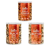 Laila Mixed Beans Bundle 3 x 400g - Kala Chana (Black Chickpeas), Black Eye Beans & Butter Beans in Salted Water | Pre-Cooked, Ready to Eat