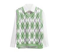 Lailezou Women's V Neck Knit Sweater Vest Argyle Plaid Preppy Style Sleeveless Crop Knitwear Tank, Light Green, Small