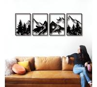 LAIMEIZI 4 Pcs Metal Wall Art for Living Room,3D Mountain Forest Large Metal Wall Art,12 x 17in Black Modern Metal Wall Decor,Wall Sculptures for Office Home Bedroom Bathroom Indoor Outdoor