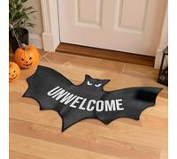 Laimejia Unwelcome Bat Door Mat, 90x60cm Unwelcome Mat for Front Door, Halloween Home Decor Crystal Velvet Doormat, Gothic Bat Shaped Area Rug, For Bedroom Bathroom Kitchen Halloween Decoration