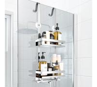 Laimew Shower Caddy Hanging, 2 Tier Shower Storage Over Door, Shower Accessories, Rustproof Shower Organiser Bathroom Storage, No Drilling