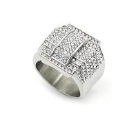 LAIMIUMIU33 CZ Double Layers Iced out Ring for men Square ring Full CZ Bling diamond Hip Hop ring gold plated 316 Stainless Steel Radiant Biker Rings Bling Cuban style Iced Out Jewelry Punk Ring Club
