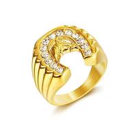 LAIMIUMIU33 CZ U-Shape Horseshoe Ring for men Lucky Horse Head Ring Radiant Diamond Bling Biker 316 Stainless Steel Rings Iced Out Jewelry Punk Ring Hip Hop Heavy Metal Ring Vintage Animal rings mens