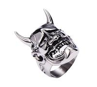 LAIMIUMIU33 Hannya Mask Skull Rings for men Gothic Vampier Skull Prajna Skeleton 316 Stainless Steel Rings Iced Out Jewelry Punk Ring Cocktail Party Ring Vintage Gothic Devil Demon Skull Style