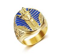 LAIMIUMIU33 Horus Pharaoh King Ring King TUT Rings for men Mummy Egyptian Akhnaton Biker Stainless Steel Rings Iced Out Ring Jewelry Punk Ring Halloween Vintage Style, Non-Precious Metal, no
