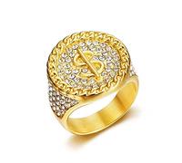 LAIMIUMIU33 Iced out $ Dollar Rings for men King and Prince Style Iced Out Jewelry Gold Plated Stainless Steel Rings Full Bling Punk Ring Heavy Metal Cocktail Party Ring Presidential Style mens