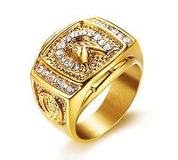 LAIMIUMIU33 Lucky Horseshoe Ring for men CZ Horse Head Ring Radiant Diamond Bling Biker 316 Stainless Steel Rings Iced Out Jewelry Punk Ring Hip Hop Heavy Metal Ring Vintage Animal rings mens fashion