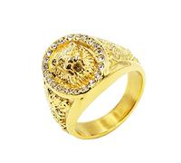 LAIMIUMIU33 Roaring Lion CZ Iced Out Ring Lion Head Rings for men Bling Biker 316 Stainless Steel Rings Iced Out Jewelry Punk Ring Hip Hop Heavy Metal Cocktail Party Ring Vintage Animal Rings mens