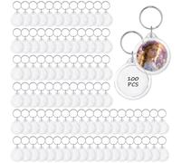 Lainballow 100 Pcs Round Photo Keychains, 1.57 Inch Picture Keychain, Clear Acrylic Keychain Blanks, DIY Photo Frame Keyring, Picture Insert Key Chain, Personalized Keychains for DIY Craft Logo Gifts