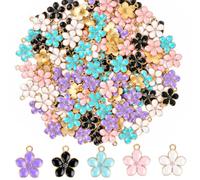 Lainballow 150 Pcs Cherry Blossoms Flower Charms, Gold Plated Enamel Flower Charms, Small Alloy Flowers Pendants for DIY Crafts, Bracelets, Necklaces, Earrings, Jewelry Making, Keychains (5 Colors)