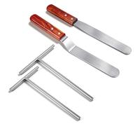 Lainballow Crepe Spreader and Spatula Kit, 7" & 5" T-Shaped Batter Spreaders and Wood Handle Offset Spatula Curved and Straight, Stainless Steel Pancake Tool, Batter Spreaders Fit Any Crepe Pan Maker