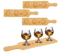 LAINIUTE 4PCS Wine Glass Tray Holder, 3 Slots Flight Board for Tasting, 2.17 INCH Dia Base, Versatile Sturdy Wood Serving Display Rack for Whiskey, Beer, Drink Glass Jars (Round)