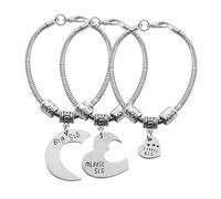 LAIOUSN 3pcs Kirsite Adjustable Bracelets Best Friend Sisters Featuring Heart Shape Representing Big Middle Little Sis Love Theme Love Heart