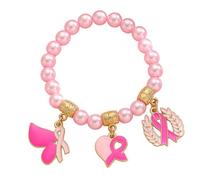 LAIOUSN Awareness Beaded Accessory with Alloy Charm Adjustable Wristwear in Rose for Health Advocates and Special Event Breast Cancers Awareness Beaded