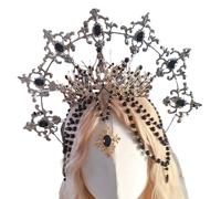 LAIOUSN Blingbling Crowns Hair Hoop Girl Halloween Party Elegant Pageant Water Drop Bead Girl Coronet Costume Headwear Gothic Crown Handmade Tiaras Unique Accessories