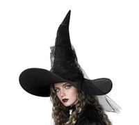 LAIOUSN Crinkled Witch Hat For Halloween Party Tulle Wizard Caps Cosplay Costume Accessories Headwear Masquerades Party Supply Halloween Witch Hat