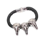 LAIOUSN Gothic Goat Head Skeleton Closure Alloy Adjustable Unisex Hand Chain Jewelry For Casual Outfit Genuine Leather Biker